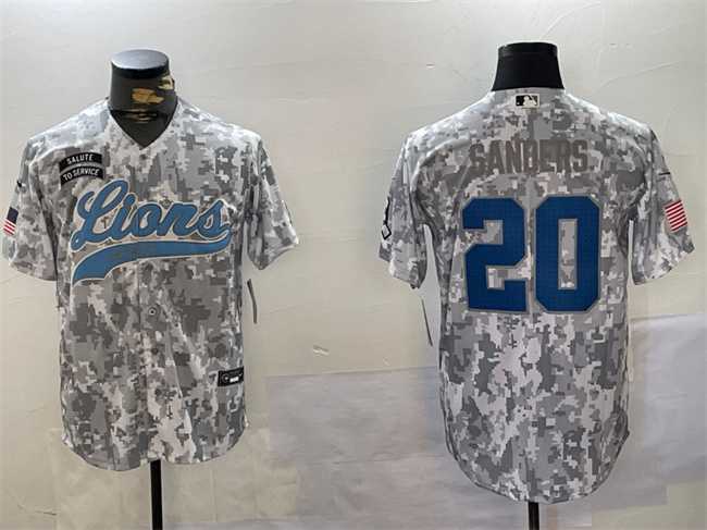 Mens Detroit Lions #20 Barry Sanders 2024 Arctic Camo Salute To Service Stitched Baseball Jersey